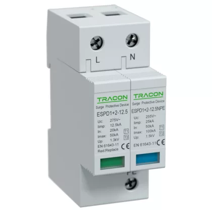 TRACON ESPD1+2-12.5-1+1P T1+T2 AC típusú túlfeszültséglevezető, cserélhető betéttel Uc:275