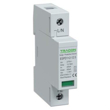 TRACON ESPD1+2-12.5-1P T1+T2 AC típusú túlfeszültséglevezető, cserélhető betéttel Uc:275V;