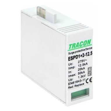 TRACON ESPD1+2-12.5M, T1+T2 AC típusú túlfeszültség levezető betét 12.5 M Uc:275V; Iimp:12,5kA; In:20kA; Imax:50kA; Up:1,3kV
