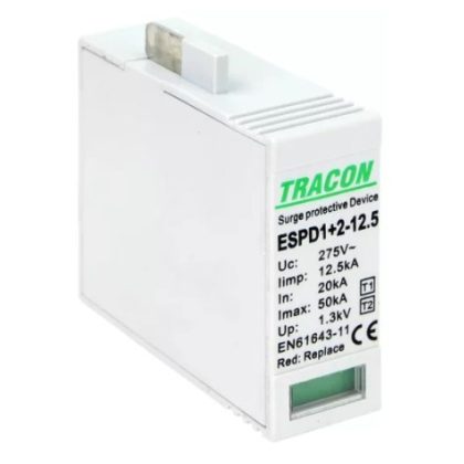   TRACON ESPD1+2-12.5MO, T1+T2 AC típusú túlfeszültség levezető betét 12.5 M  Uc:275V, Iimp:12,5kA, In:20kA, Imax:50kA, Up:1,3kV