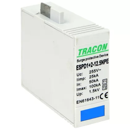   TRACON ESPD1+2-12.5NPE T1+T2 AC típusú túlfeszültséglevezető betét 12.5 NPE Uc:275V; Iimp:12,5kA; In:20/40kA; Imax:50kA; Up:1,3kV