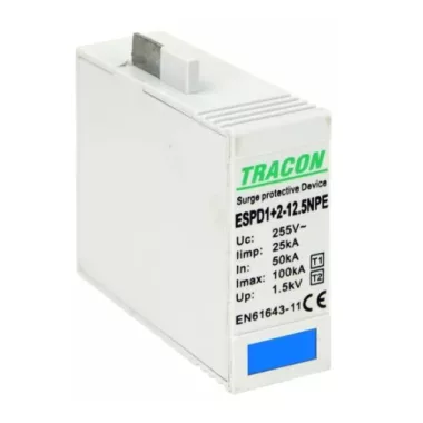 TRACON ESPD1+2-12.5NPEO T1+T2 AC típusú túlfeszültséglevezető betét 12.5 NPE Uc:275V, Iimp:12,5kA, In:20/40kA, Imax:50kA, Up:1,3kV