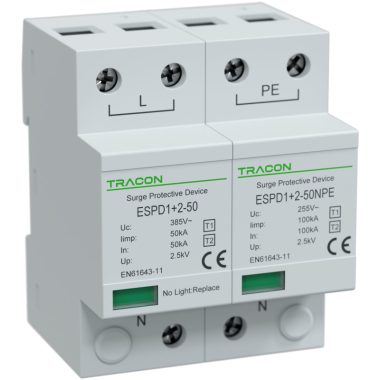 TRACON ESPD1+2-50-1+1P T1+T2 AC típusú túlfeszültséglevezető, egybeépített Uc:385V; Iimp:5