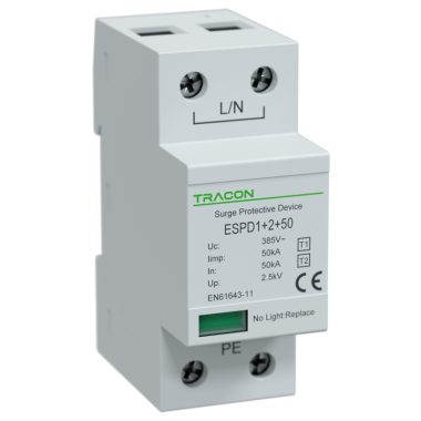 TRACON ESPD1+2-50-1P T1+T2 AC típusú túlfeszültséglevezető, egybeépített Uc:385V; Iimp:50k
