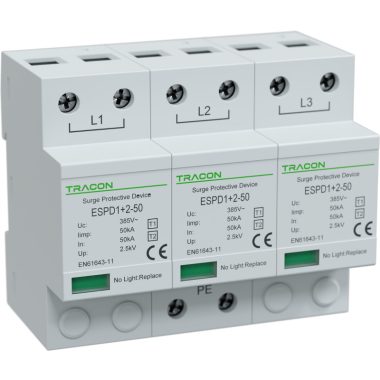 TRACON ESPD1+2-50-3P T1+T2 AC típusú túlfeszültséglevezető, egybeépített Uc:385V; Iimp:50k