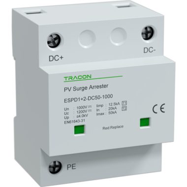 TRACON ESPD1+2-DC50-1000 T1+T2 DC típusú túlfeszültséglevezető, egybeépített Ucpv: 1200V; Iimp:12,5kA; In:20kA; Imax:50kA; Up:4kV