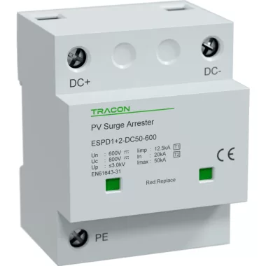 TRACON ESPD1+2-DC50-600 T1+T2 DC típusú túlfeszültséglevezető, egybeépített Ucpv: 800V; Iimp:12,5kA; In:20kA; Imax:50kA; Up:3kV