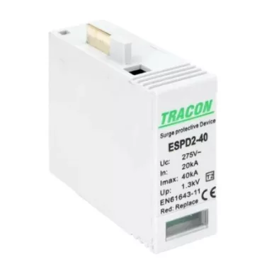 TRACON ESPD2-40NPEO T2 AC típusú túlfeszültség levezető betét 40 NPE Uc:275/255V, In:20kA, Imax:40kA, Up:1,3/1,5kV