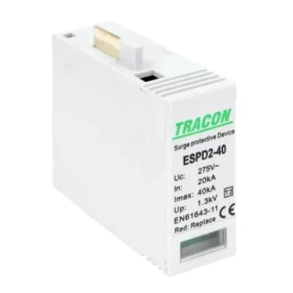   TRACON ESPD2-40NPEO T2 AC típusú túlfeszültség levezető betét 40 NPE Uc:275/255V, In:20kA, Imax:40kA, Up:1,3/1,5kV