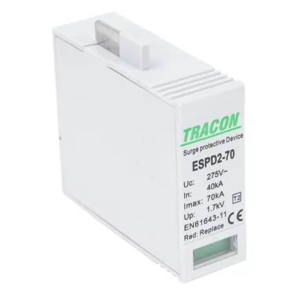   TRACON ESPD2-70M T2 AC típusú túlfeszültség levezető betét 70 M Uc:275V; In:40kA; Imax:70kA; Up:1,7kV