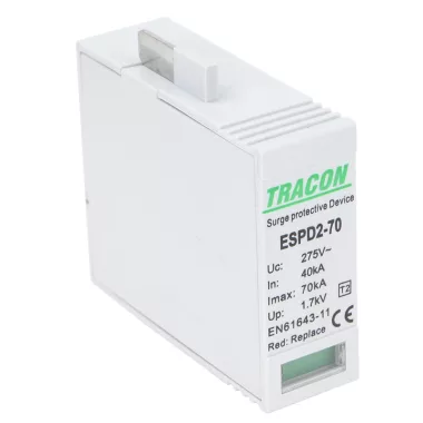 TRACON ESPD2-70MO T2 AC típusú túlfeszültség levezető betét 70 M Uc:275V, In:40kA, Imax:70kA, Up:1,7kV