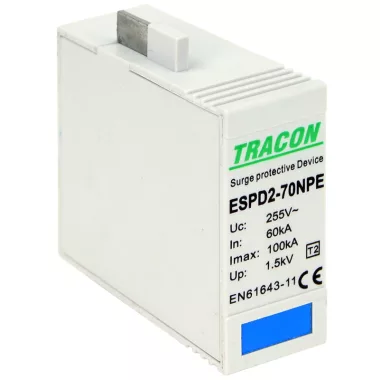 TRACON ESPD2-70NPE T2 AC típusú túlfeszültség levezető betét 70 NPE Uc:275/255V; In:40kA; Imax:70kA; Up:1,7/1,5kV