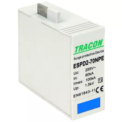   TRACON ESPD2-70NPEO T2 AC típusú túlfeszültség levezető betét 70 NPE Uc:275/255V, In:40kA, Imax:70kA, Up:1,7/1,5kV