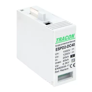 TRACON ESPD2-DC40-1000VO T2 DC típusú V túlfeszültség levezető, betét 1000V Ucpv: 1200V, In:20kA, Imax:40kA, Up:4kV, Var