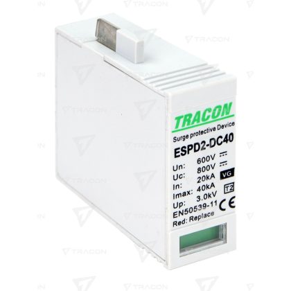   TRACON ESPD2-DC40-600VG T2 DC típusú VG túlfeszültség levezető betét 600V Ucpv: 800V; In:20kA; Imax:40kA; Up:2,6kV; Var+GTD