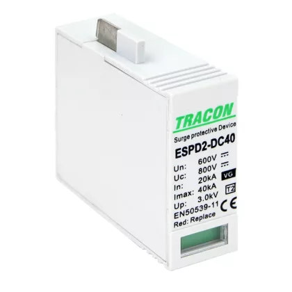   TRACON ESPD2-DC40-600VGO T2 DC típusú VG túlfeszültséglevezető betét 600V Ucpv: 800V, In:20kA, Imax:40kA, Up:2,6kV, Var+GTD