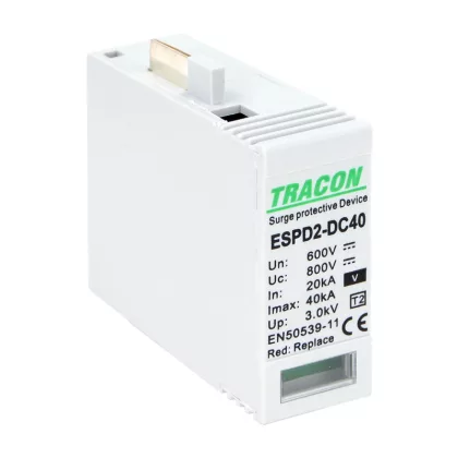   TRACON ESPD2-DC40-600VO T2 DC típusú V túlfeszültség levezető betét 600V Ucpv: 800V, In:20kA, Imax:40kA, Up:2,6kV, Var
