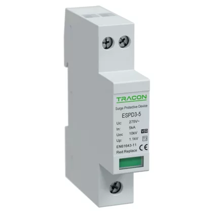 TRACON ESPD3-10-1+1P T3 AC típusú túlfeszültség levezető, egybeépített Uc:275V; In:10kA; U