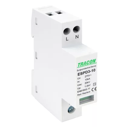   TRACON ESPD3-10-2P T3 AC típusú túlfeszültség levezető, egybeépített Uc:275V; In:10kA; Uoc:20kV; Up:1,2kV; 2P