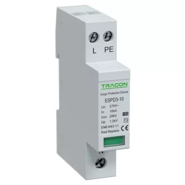 TRACON ESPD3-5-1+1P T3 AC típusú túlfeszültség levezető, egybeépített Uc:275V; In:5kA; Uoc:10kV; Up:1,2kV; 1+1P