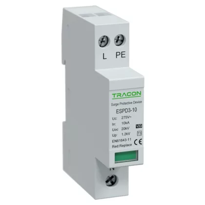   TRACON ESPD3-5-1+1P T3 AC típusú túlfeszültség levezető, egybeépített Uc:275V; In:5kA; Uoc:10kV; Up:1,2kV; 1+1P