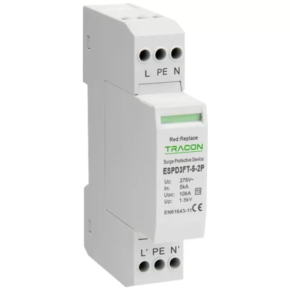 TRACON ESPD3FT-5-2P T3 AC típusú túlfeszültség levezető, cserélhető betéttel Uc:275V, In:5