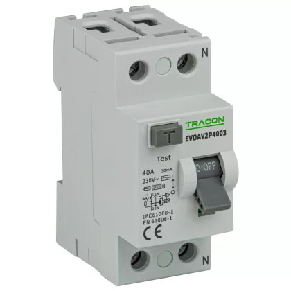   TRACON EVOAV2P10003 Áram-védőkapcsoló, 2 pólusú 100A, 30mA, 10kA, AC (Fi-relé)