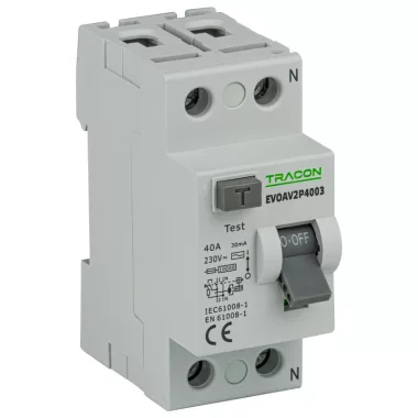 TRACON EVOAV2P8003 Áram-védőkapcsoló, 2 pólusú 80A, 30mA, 10kA, AC (Fi-relé)