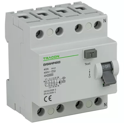 TRACON EVOAV4P8003 Áram-védőkapcsoló, 4 pólusú 80A, 30mA, 10kA, AC (Fi-relé) TRACON EVOAV4P8003 Áram-védőkapcsoló, 4 pólusú 80A, 30mA, 10kA, AC (Fi-relé)