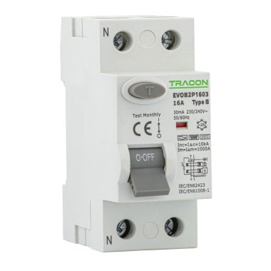 TRACON EVOB2P4003 Áram-védőkapcsoló, 2 pólusú 40A, 30mA, 10kA, B