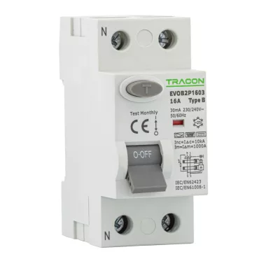 TRACON EVOB2P4003 Áram-védőkapcsoló, 2 pólusú 40A, 30mA, 10kA, B (Fi-relé) TRACON EVOB2P4003 Áram-védőkapcsoló, 2 pólusú 40A, 30mA, 10kA, B (Fi-relé)