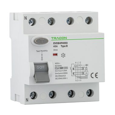 TRACON EVOB4P6303 Áram-védőkapcsoló, 4 pólusú 63A, 30mA, 10kA, B