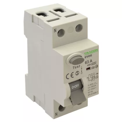 TRACON EVOG2P253 Áram-védőkapcsoló, 2 pólusú 25A, 300mA, 6kA, A (Fi-relé) TRACON EVOG2P253 Áram-védőkapcsoló, 2 pólusú 25A, 300mA, 6kA, A (Fi-relé)