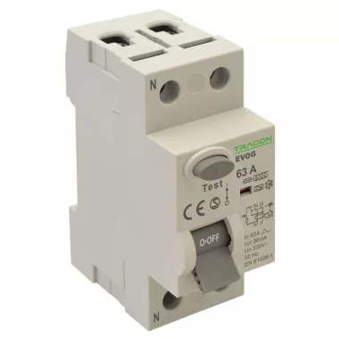 TRACON EVOG2P803 Áram-védőkapcsoló, 2 pólusú 80A, 300mA, 6kA, A (Fi-relé) TRACON EVOG2P803 Áram-védőkapcsoló, 2 pólusú 80A, 300mA, 6kA, A (Fi-relé)