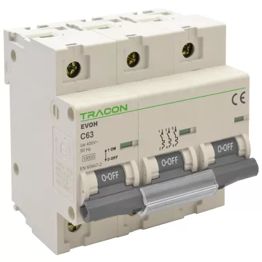 TRACON EVOH 3P 125A C Kismegszakító, nagyáramú, 3 pólus, C karakterisztika 125A, 3P,10kA (EVOH 3P C25A)