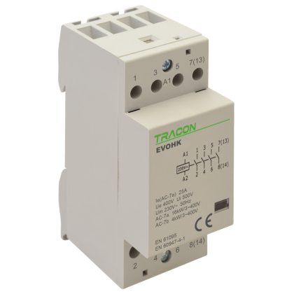 TRACON EVOHK4-25 Installációs kontaktor 230V, 50Hz, 2 Mod, 4×NO, AC1/AC7a, 25A,