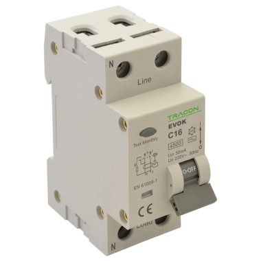 TRACON EVOK2B4003 Kombinált védőkapcsoló, 2P, 2modul, B karakterisztika 40A, 30 mA, 4,5kA, TRACON EVOK2B4003 Kombinált védőkapcsoló, 2P, 2modul, B karakterisztika 40A, 30 mA, 4,5kA,