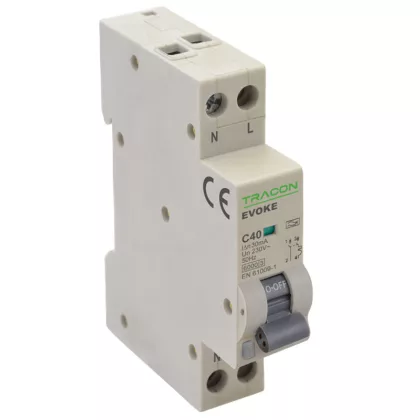 TRACON EVOKEC1003 Kombinált védőkapcsoló, elektronikus, 2P, 1 modul, C kar. C10, 30mA, 6kA TRACON EVOKEC1003 Kombinált védőkapcsoló, elektronikus, 2P, 1 modul, C kar. C10, 30mA, 6kA