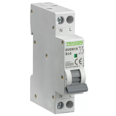 TRACON EVON 1P+N 16A B Kismegszakító, 1+N pólus, B karakterisztika 16A, B, 1P+N, 10kA (EVON 1P+N B16A) TRACON EVON 1P+N 16A B Kismegszakító, 1+N pólus, B karakterisztika 16A, B, 1P+N, 10kA (EVON 1P+N B16A)