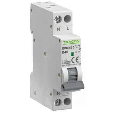 TRACON EVON 1P+N 40A B Kismegszakító, 1+N pólus, B karakterisztika 40A, B, 1P+N, 10kA (EVON 1P+N B40A) TRACON EVON 1P+N 40A B Kismegszakító, 1+N pólus, B karakterisztika 40A, B, 1P+N, 10kA (EVON 1P+N B40A)