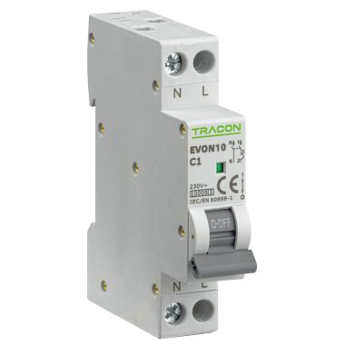 TRACON EVON10C2 Kismegszakító, 1+N pólus, C karakterisztika 2A, C, 1P+N, 10kA