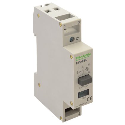 TRACON EVOPSL Moduláris nyomókapcsoló, jelzőfénnyel 230V, 50Hz, 1NO+1NC, LED, Ith:16A, AC-14, Ie:6A