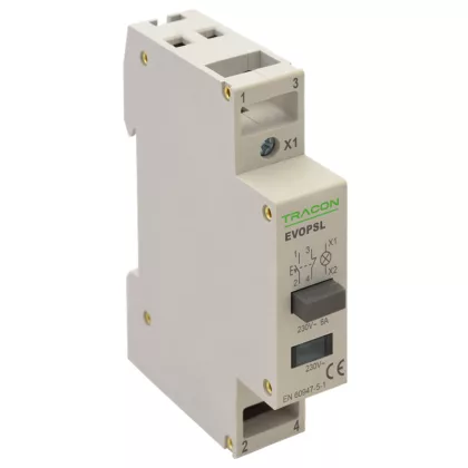   TRACON EVOPSL Moduláris nyomókapcsoló, jelzőfénnyel 230V, 50Hz, 1NO+1NC, LED, Ith:16A, AC-14, Ie:6A