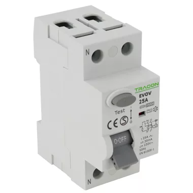 TRACON EVOV2P403 Áram-védőkapcsoló, 2 pólusú 40A, 300mA, 6kA, AC (Fi-relé) TRACON EVOV2P403 Áram-védőkapcsoló, 2 pólusú 40A, 300mA, 6kA, AC (Fi-relé)