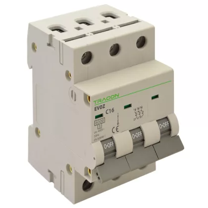   TRACON EVOZ 3P 10A C Kismegszakító, 3 pólus, C karakterisztika 10A, C, 3P, 6kA (EVOZ 3P C10A)