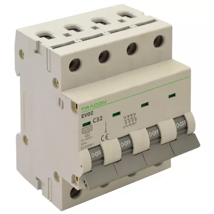 TRACON EVOZ4C2 Kismegszakító, 4 pólus, C karakterisztika 2A, C, 4P, 6kA TRACON EVOZ4C2 Kismegszakító, 4 pólus, C karakterisztika 2A, C, 4P, 6kA