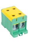 TRACON FLEAL-150/2ZS Főáramköri leágazó kapocs, sínre/felületre, zöld/sárga 35-150mm2, max. 1000VAC/1500VDC, max.320A