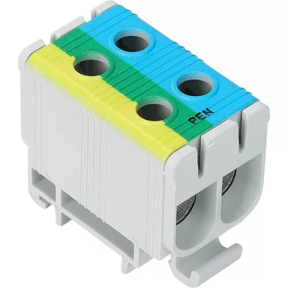   TRACON FLEAL-50/2KZS Főáramköri leágazó kapocs,sínre szerelhető,kék-zöld-sárga 6-50mm2, max. 1000VAC/1500VDC, max.160A