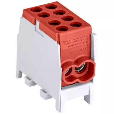 TRACON FLECU-25-16-2P Főáramköri leágazó kapocs, sínre szerelhető, piros 2.5-25mm2, max. 1000VAC/DC, max.101A