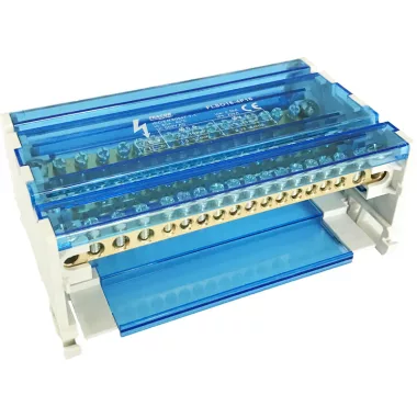 TRACON FLSO16-4P16 Moduláris elosztóblokk nyitható fedéllel 4×16(10) mm2 / 12×10(6) mm2, 500VAC/DC, 80A